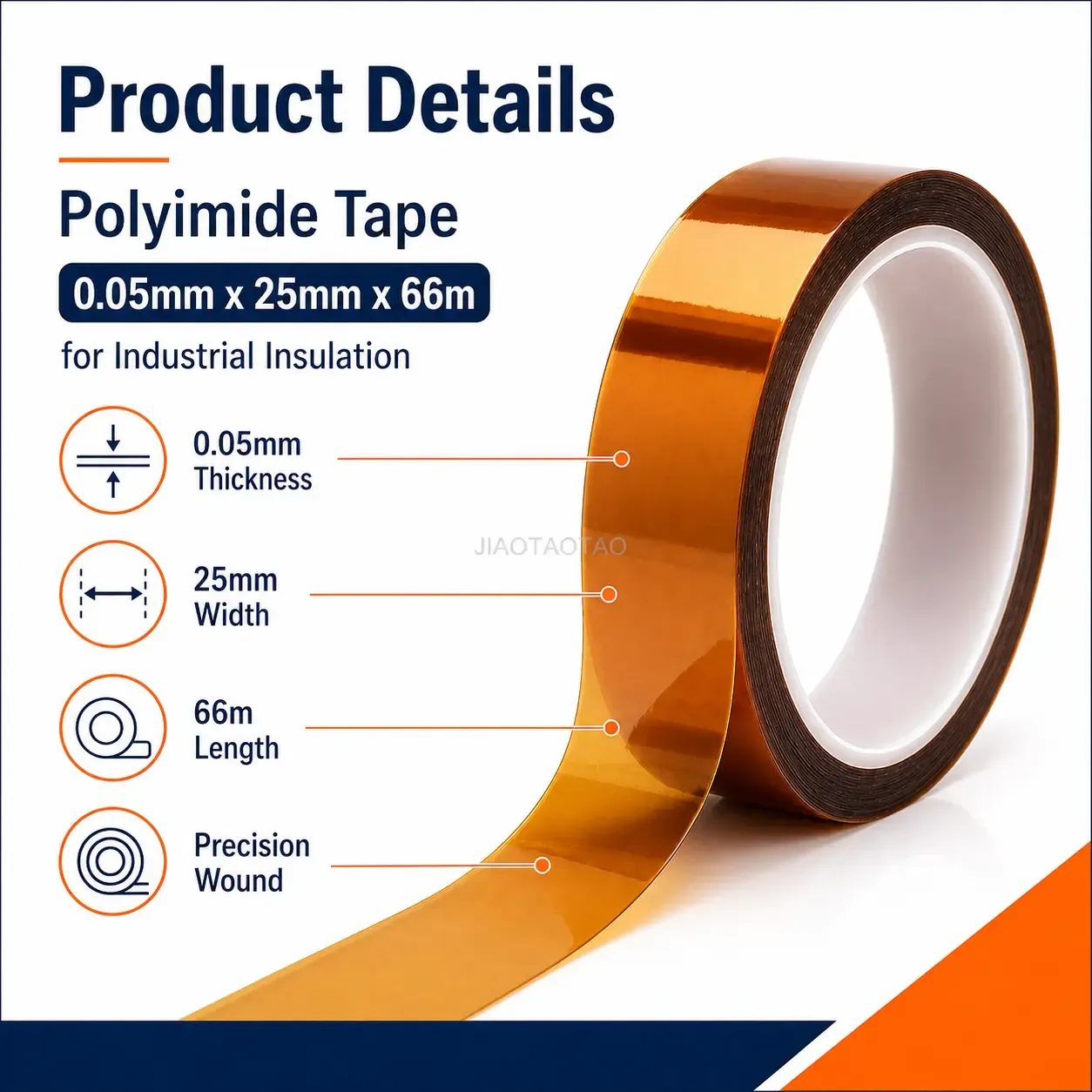 25mm polyimide tape for industrial insulation, masking, and electronics protection.